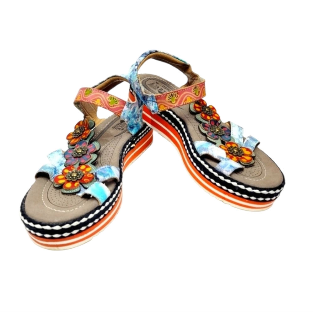 L'ARTISTE by Spring Step Multi Colored Floral Leather Janayle Sandal Size 39